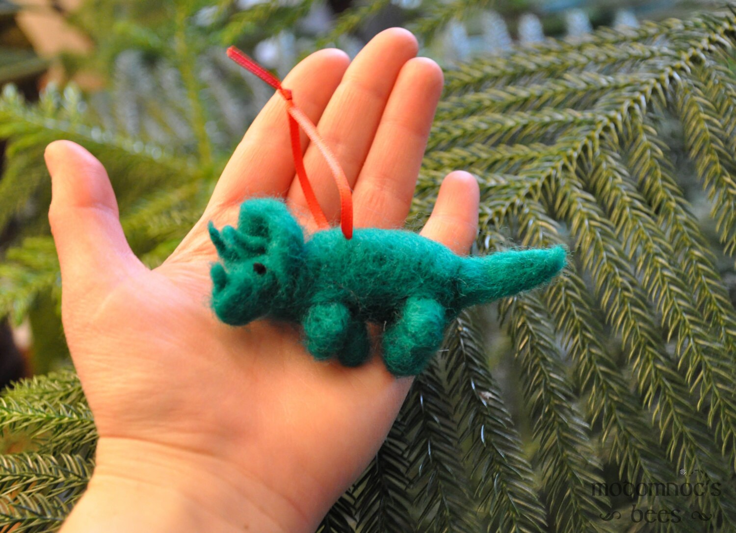 Dinosaur Needle Felted Wool Ornaments Triceratops and TRex Available