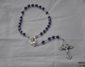 Holy Souls Purgatory Chaplet With Purple Czech Glass Beads, Pardon Crucifix, and Mater Dolorosa-Ecce Homo Centerpiece (With Instructions)