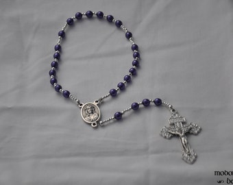 Holy Souls Purgatory Chaplet With Purple Czech Glass Beads, Pardon Crucifix, and Mater Dolorosa-Ecce Homo Centerpiece (With Instructions)