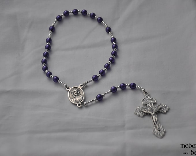 Featured listing image: Holy Souls Purgatory Chaplet With Purple Czech Glass Beads, Pardon Crucifix, and Mater Dolorosa-Ecce Homo Centerpiece (With Instructions)