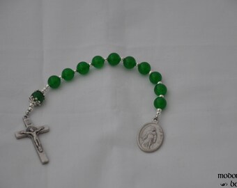 St. Peregrine Patron Saint of Cancer Patients One-Decade Rosary With Green Jade Beads and St. Benedict Crucifix