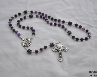 Amethyst Rosary With Floral Miraculous Medal and Pardon Crucifix