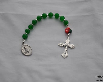 St. Isidore Patron Saint of Farming and Agriculture 1-Decade Rosary With Strawberry Bead, Green Marble Beads, and Grape Crucifix