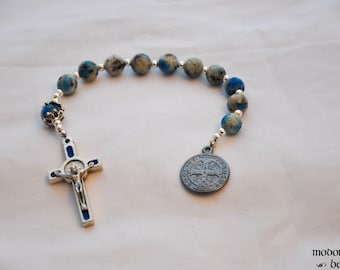 K2 Jasper St. Benedict One-Decade Rosary With Blue Crucifix