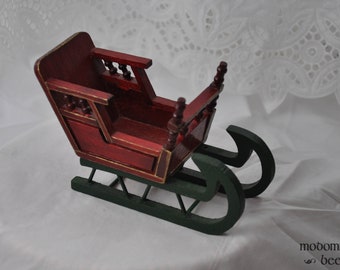 Red & Green Wooden Sled Christmas Decoration