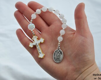 Our Lady of Snow 1-Decade Rosary With White Quartz Beads and Snowflake Bead