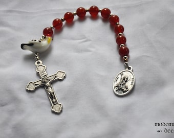 St. Brigid Patron Saint of Chicken Keepers 1-Decade Rosary With Chicken Bead and Carnelian Beads