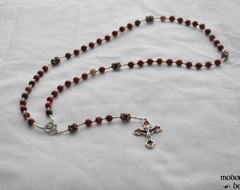 Red Jasper Fatima Rose Rosary With Red Rose Crucifix