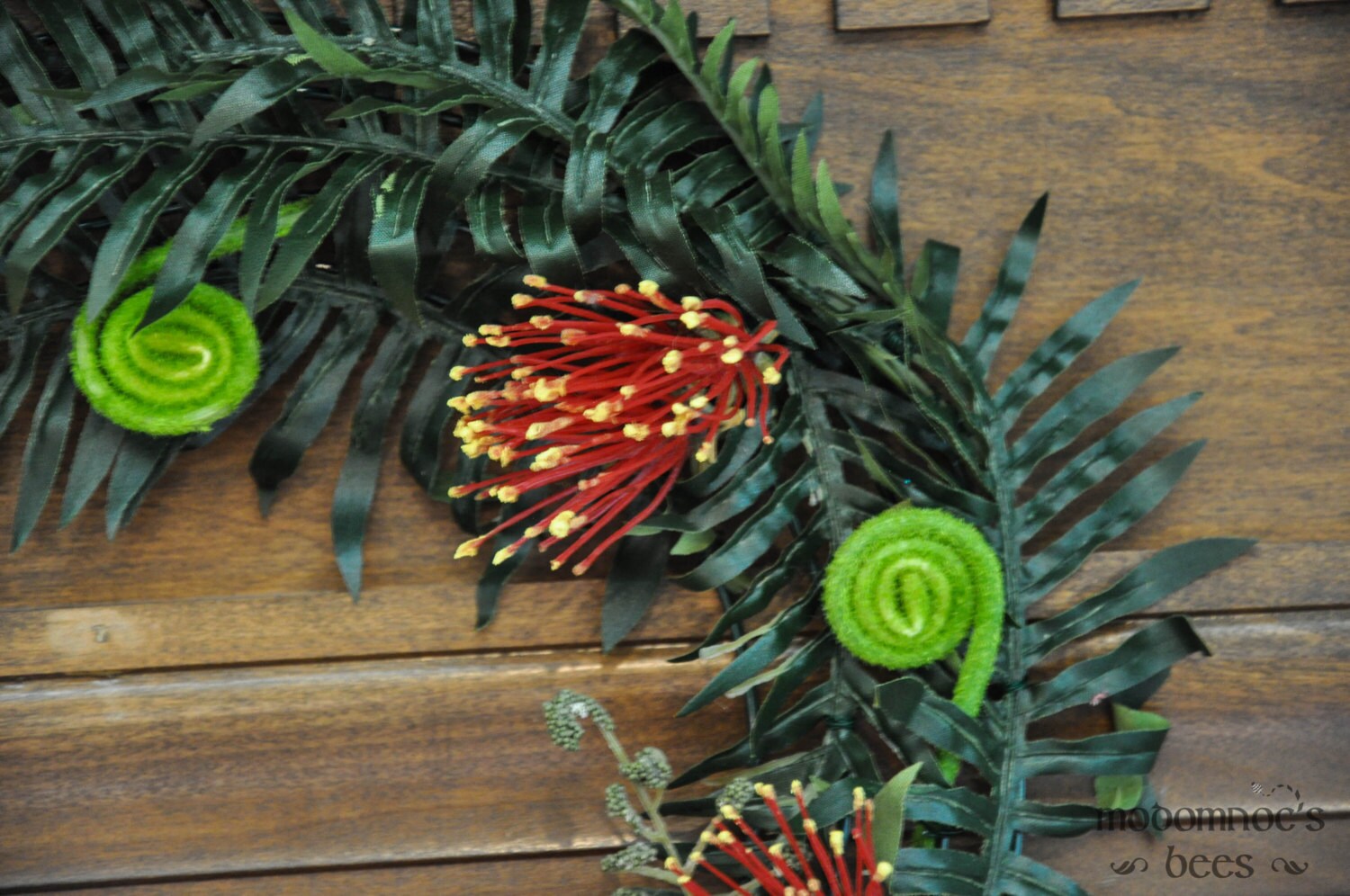 New Zealand Christmas Wreath with Pohutukawa Flower and Silver Fern Koru