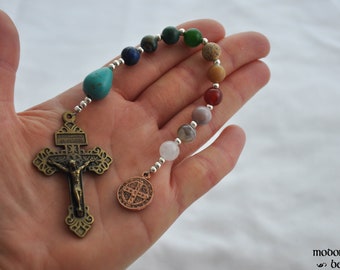 Colorful Mixed Gemstone 1-Decade Rosary With Agates, Lapis Lazuli, Carnelian, and More