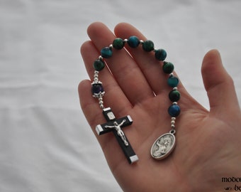 Aurora/Northern Lights Night Sky 1-Decade Rosary With Blue & Green Tigereye Beads and St. Dominic Medal - Patron Saint of Astronomers