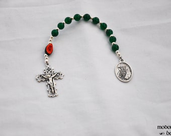 Tropical Hawaiian St. Damien of Molokai 1-Decade Rosary With Papaya Bead and Green Jade Beads