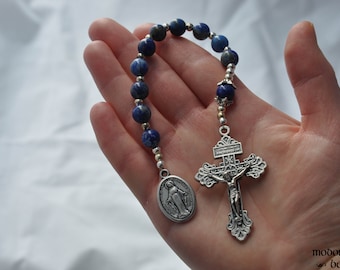 Beautiful Lapis Lazuli One-Decade Marian Rosary With Miraculous Medal and Pardon Crucifix