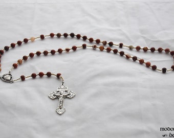 Red Jasper Rosary With Sacred Heart Centerpiece and Pardon Crucifix