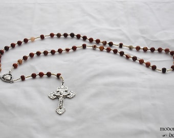 Red Jasper Rosary With Sacred Heart Centerpiece and Pardon Crucifix