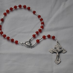 Holy Souls Purgatory Chaplet With Carnelian Beads, Sacred Heart Centerpiece, and Pardon Crucifix (Instructions Included)