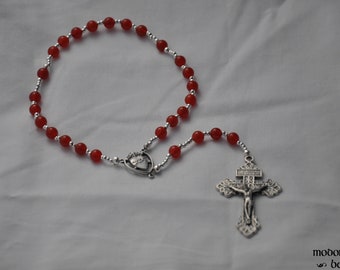 Holy Souls Purgatory Chaplet With Carnelian Beads, Sacred Heart Centerpiece, and Pardon Crucifix (Instructions Included)