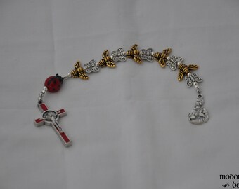 Fun 1-Decade Kids' Rosary for St. Francis Patron Saint of Animals With Ladybug Bead, Bee and Butterfly Beads, and Red Crucifix