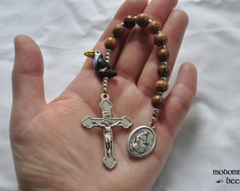 St. Francis Patron Saint of Animals 1-Decade Rosary With Toucan Bead and Palm Wood