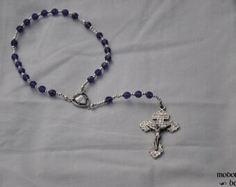 Holy Souls Purgatory Chaplet With Purple Czech Glass Beads, Pardon Crucifix, and Mater Dolorosa/Ecce Homo Centerpiece (With Instructions)