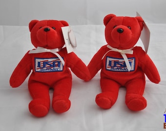 USA Softball Bear with Tag Autographed by US Olympic Softball Player Michele Smith (#32)