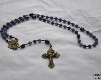 Blue Dumortierite St. Michael Rosary With Bronze Centerpiece and Crucifix