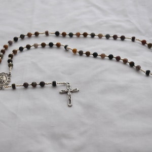 Marine Agate Our Lady of Fatima Rosary With Floral Crucifix