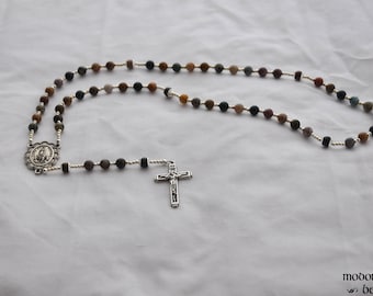 Marine Agate Our Lady of Fatima Rosary With Floral Crucifix