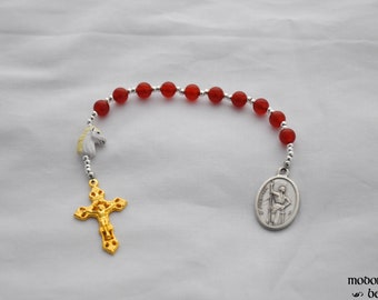 St. Joan of Arc One-Decade Rosary With White Horse Bead, Carnelian Beads, and Fleur de Lis Crucifix