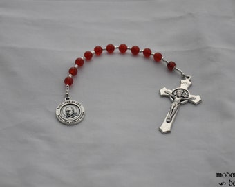 Saint John of God Patron Saint of Heart Disease 1-Decade Rosary With Carnelian Beads and St. Benedict Crucifix
