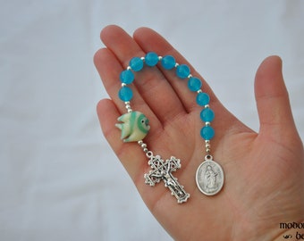 Our Lady Star of the Sea 1-Decade Rosary With Blue and White Angelfish Bead and Blue Marble Beads