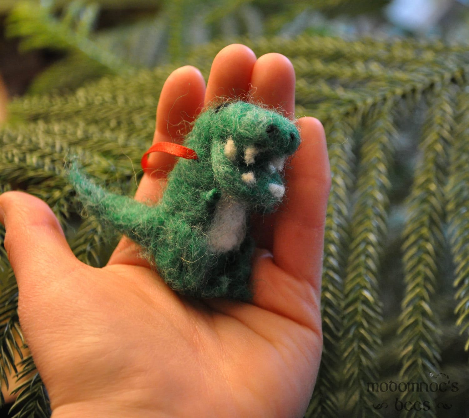 Dinosaur Needle Felted Wool Ornaments Triceratops and TRex Available