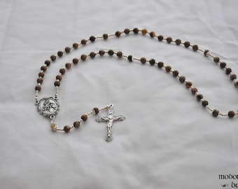 Mother and Child Jesus Rosary With Coffee Rhyolite Beads