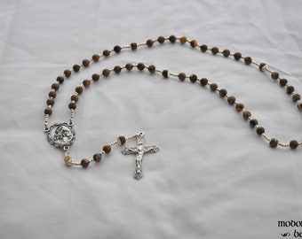 Mother and Child Jesus Rosary With Coffee Rhyolite Beads