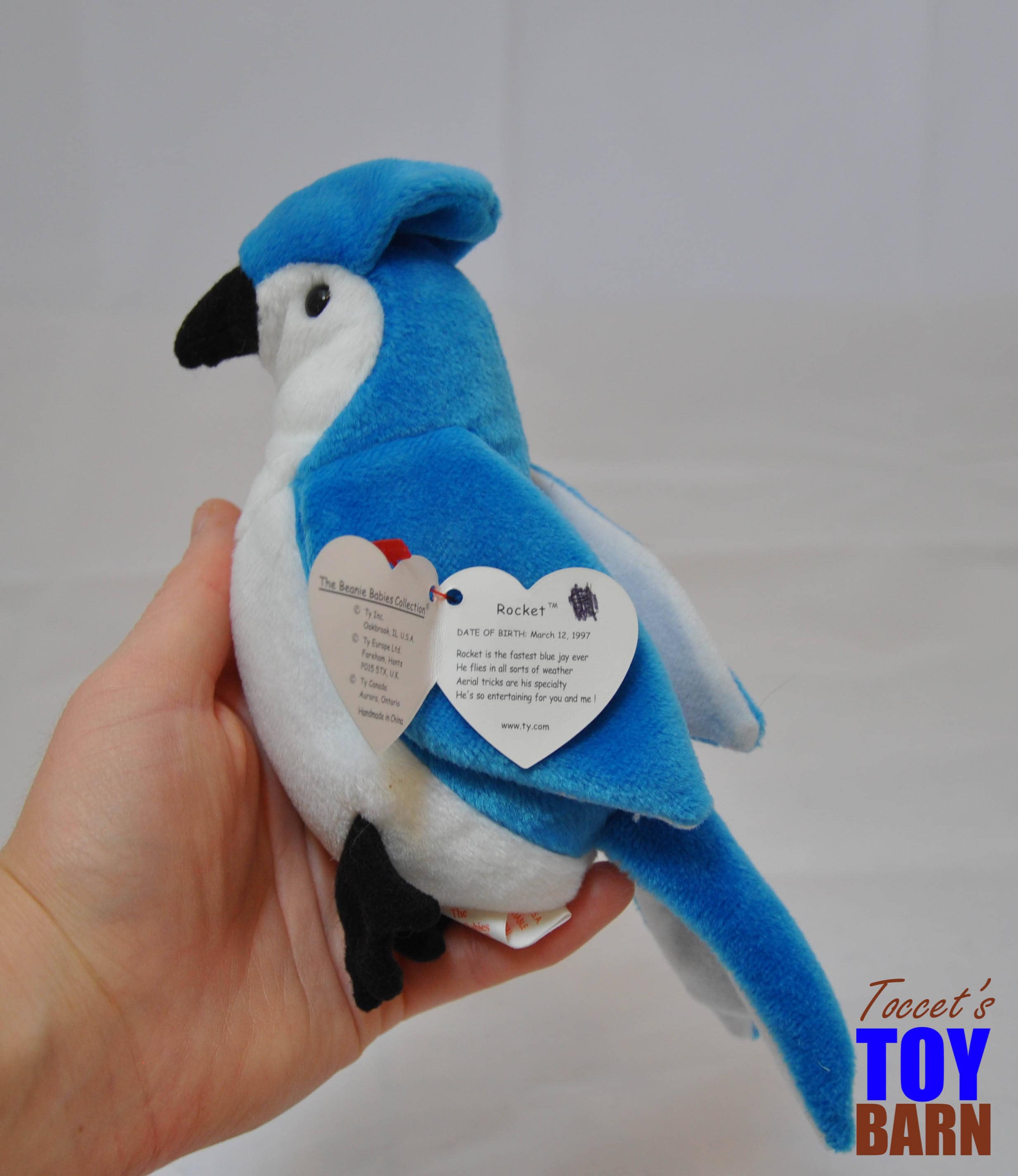 Vintage 1997 Ty Beanie Baby Rocket the Blue Jay Bird