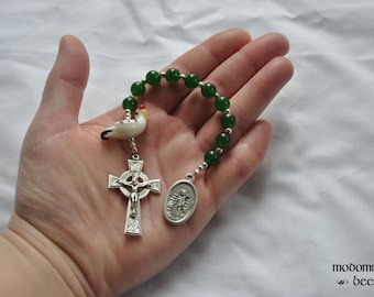 St. Bridget Patron Saint of Chicken Keepers 1-Decade Rosary With Chicken Bead and Jade Beads