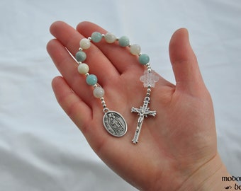 Our Lady of Snow 1-Decade Rosary With Snowflake Bead and Blue & White Amazonite Beads