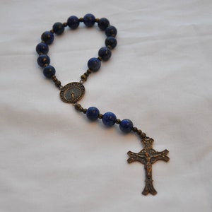 Blue Azurite-Malachite Star of the Sea Chaplet With Bronze Centerpiece and Crucifix - Instructions Included