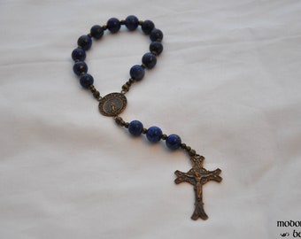 Blue Azurite-Malachite Star of the Sea Chaplet With Bronze Centerpiece and Crucifix - Instructions Included