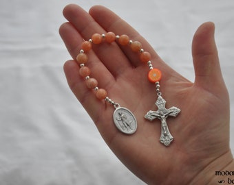 St. Isidore Patron Saint of Agriculture and Farming 1-Decade Rosary With Orange Slice Bead, Orange Calcite Beads, and Grape Crucifix