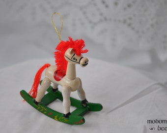 Christmas Rocking Horse Ornament with Red Yarn Mane