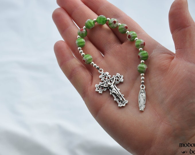 Featured listing image: Glass Cactus Bead 1-Decade Rosary for Our Lady of Guadalupe