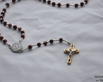 Red Jasper St. Benedict Rosary With Red and Gold Crucifix