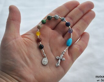 Colorful Mixed Gemstone 1-Decade Rosary With Amethyst, Lapis Lazuli, K2 Jasper, Ruby Zoisite, Jades, Agates, and Others