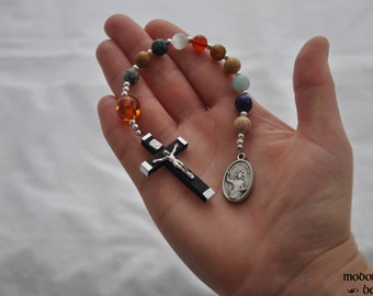 One of a Kind Solar System 1-Decade Rosary With Gemstone Planets, Moon, and Sun and St. Dominic Medal - Patron Saint of Astronomers