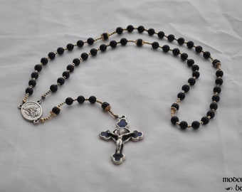 Blue Goldstone St. Michael Rosary With Blue Rose Crucifix