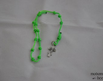 Bright Spring Green Knotted Twine Single Decade Rosary with a Byzantine Crucifix