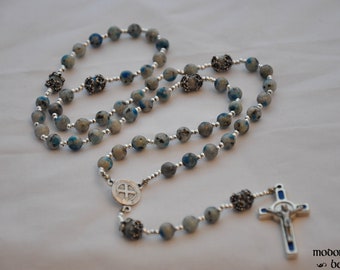 K2 Jasper Rosary With St. Benedict Medal Centerpiece and Blue St. Benedict Cross