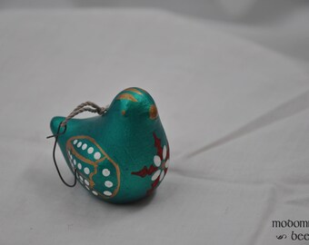 Christmas Ornament - Small Green Bird with Flower Designs
