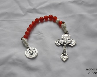 St. John of God Patron Saint of Heart Disease One-Decade Twine Rosary with Carnelian Beads and a Pardon Crucifix